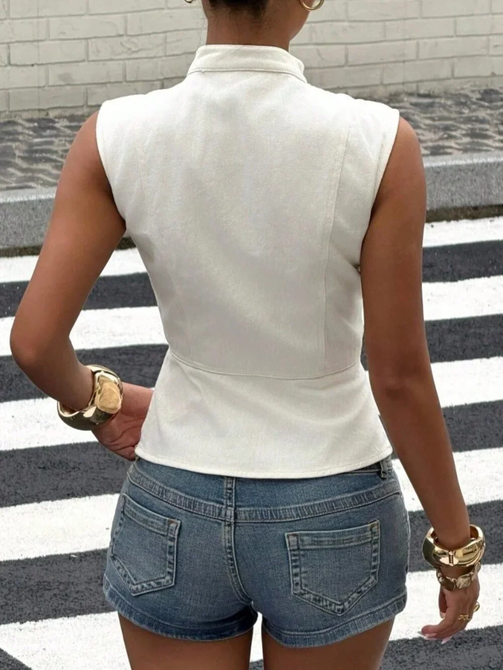 Casual Women's Button Design Zipper Placket Slim Fit Vest